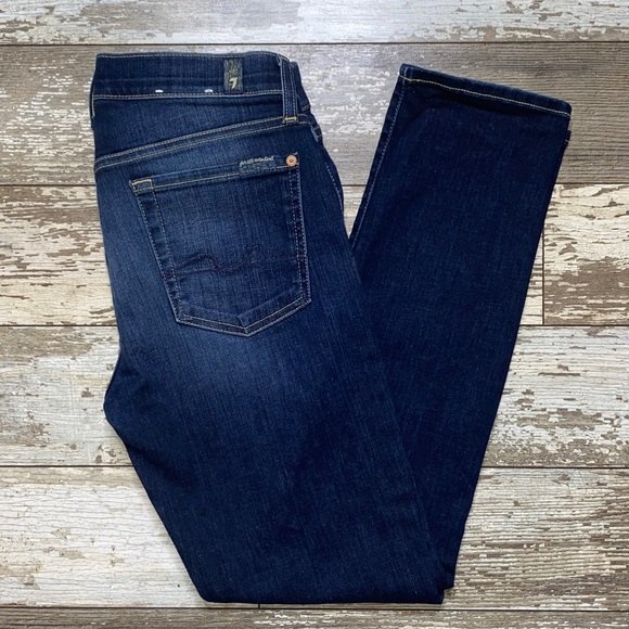 7 For All Mankind Josefina Boyfriend Skinny Bootcut Mid Rise Dark Wash Sz 25 - Picture 1 of 7